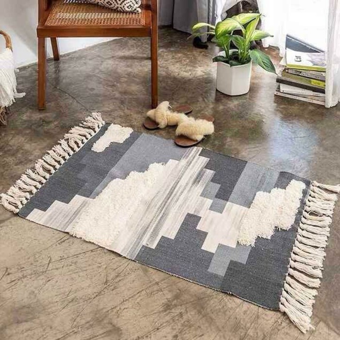 Boho Tufted Rug Cotton Woven Print Tassels Throw Rugs Runner