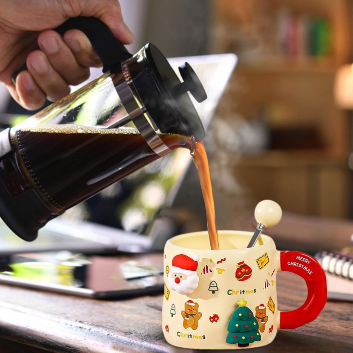 Christmas Ceramic Mug with Spoon and Lid