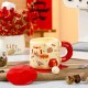 Christmas Ceramic Red Mug With Spoon and Lid