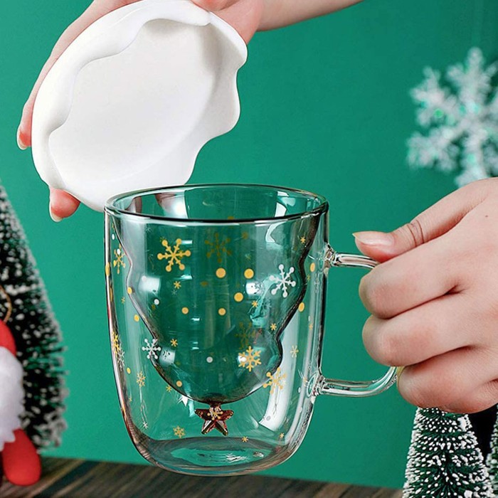 Christmas Tree Shaped Double Wall Insulated Glass Cup