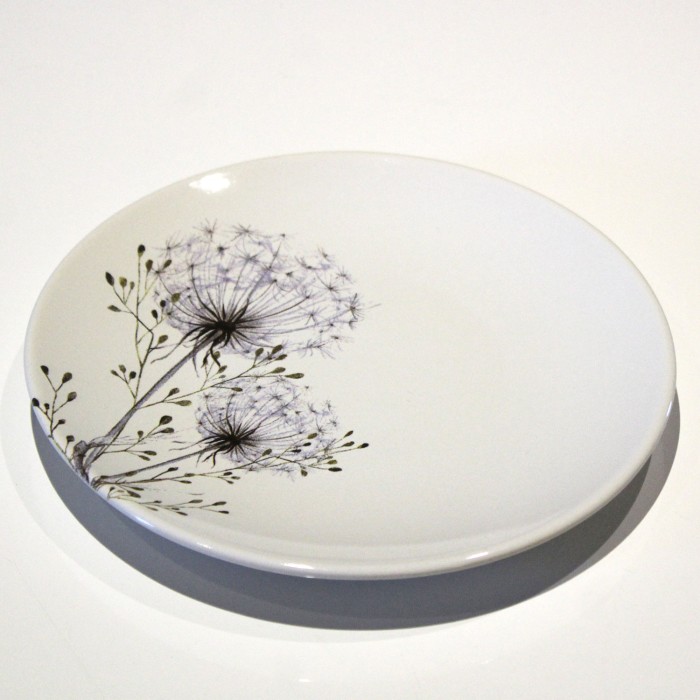 Ceramic Round Plate with Dandelion Flower Design