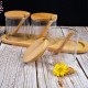 Glass Transparent Spice Containers with Bamboo Lids and Wooden Spoons