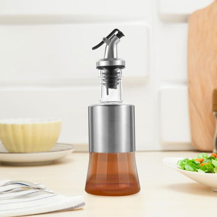 Stainless Steel and Glass Olive Oil Dispenser Bottle 