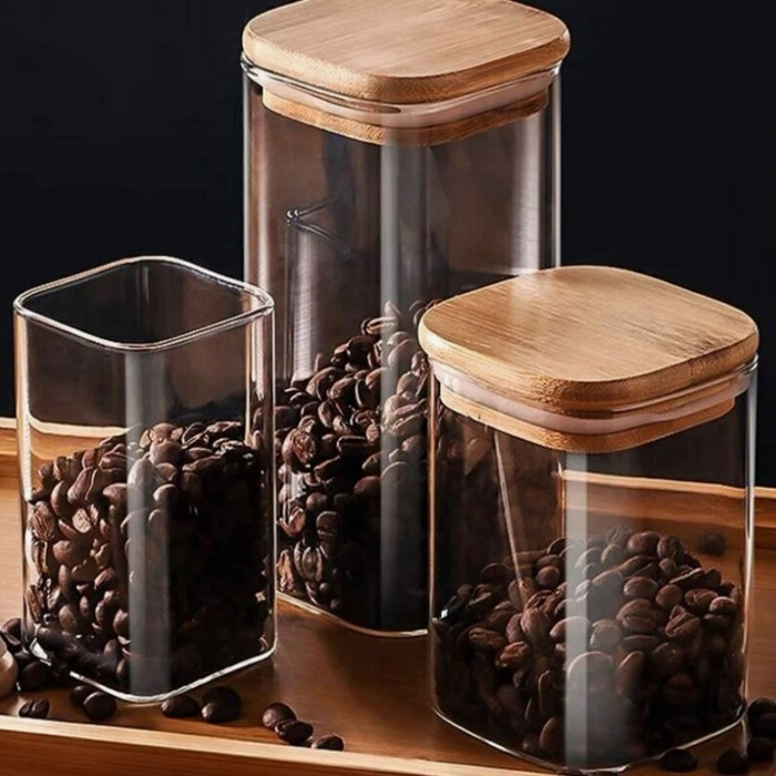 Glass Transparent Storage Jars with Bamboo Lid