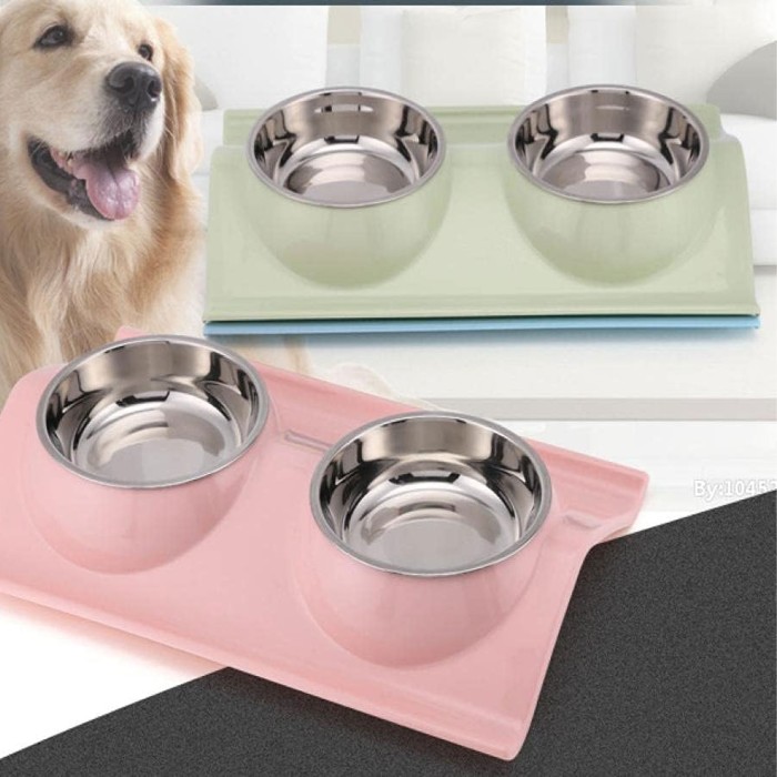 Pets Double Bowl with Stainless Steel Removable Plates