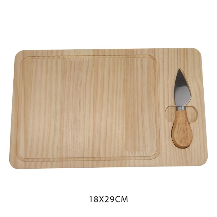 Rectangular Wooden Cheese Plate with a knife