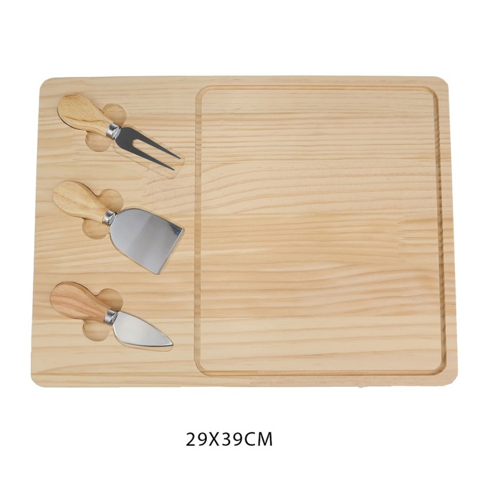 Rectangular Wooden Cheese Plate with Accessories