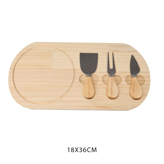 Oval Wooden Cheese Plate with Accessories