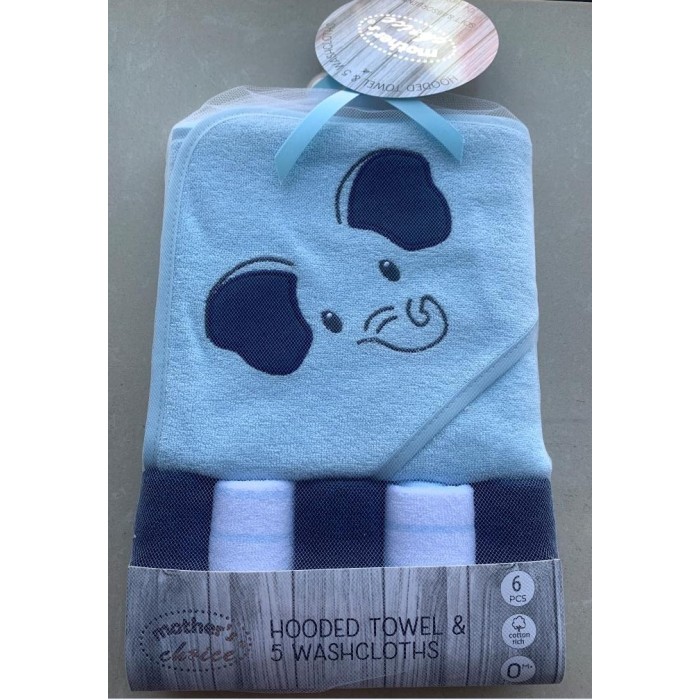  Cotton Baby Hooded Towel+5 Face Cloths